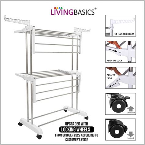 LIVINGBASICS Cloth Drying Stand Rust-Free Stainless Steel & ABS 2 Tier