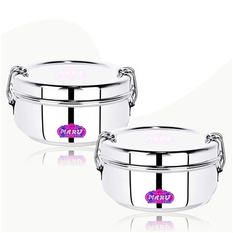 Buy MARU Steel Tiffin Box for School/Office Set of 2 400ml Each, Lunch ...
