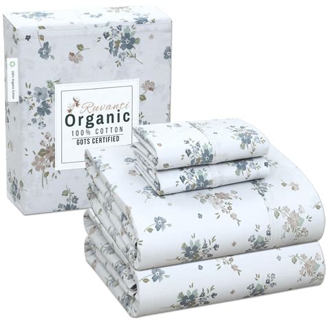 RUVANTI 100% Organic Cotton Sheets King Size Sheets Set, 4 PC Cotton ...