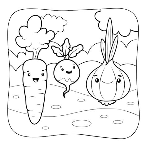 Vegetables black and white coloring book or coloring page for kids ...