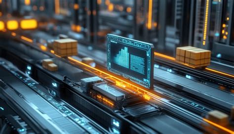 Futuristic automated conveyor belt system with data display | Premium ...