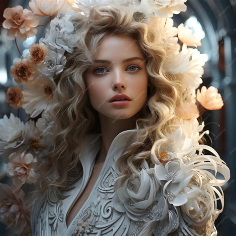 Premium AI Image | Portrait of a beautiful girl in white dress with ...