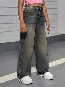 SHEIN Tween Girls Y2k Stonewashed Casual Straight Leg Denim Jeans With ...