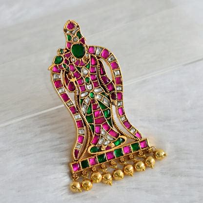 Gold tone pink-green-white kundan jadau Ma Meenakshi pendant dj-47427 ...