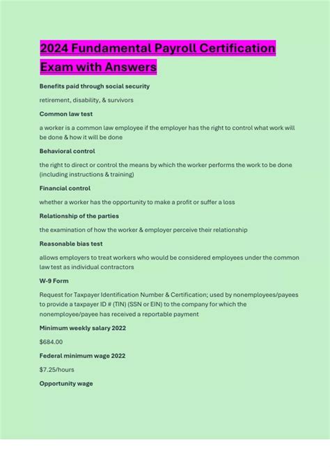 2024 Fundamental Payroll Certification Exam with Answers - NURSING ...