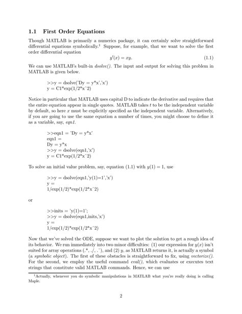 Solving First Order Differential Equations in MATLAB 的图像结果