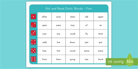 Dolch Word List First Roll and Read Mat (teacher made)