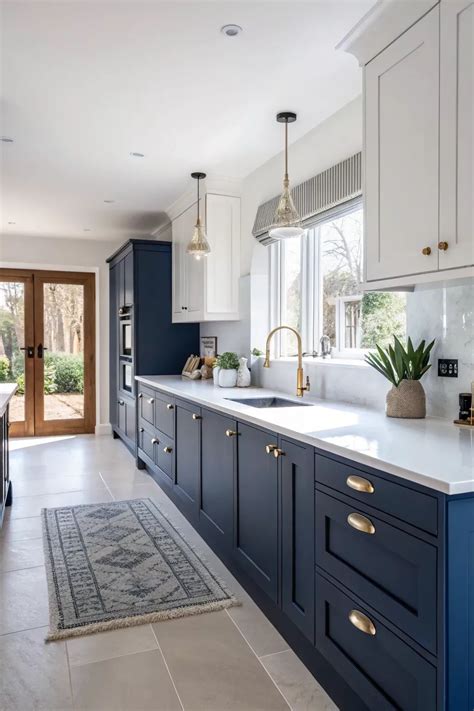 16+ Stylish Navy Blue Kitchen Cabinet Ideas | Blue kitchen interior ...