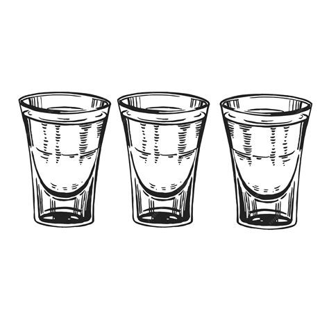Set of vector shot glasses for alcoholic drinks such as vodka and ...