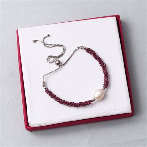 Twist Rhodolite Garnet/ Pearl Bolo Chain Silver Bracelet – Gemsrush