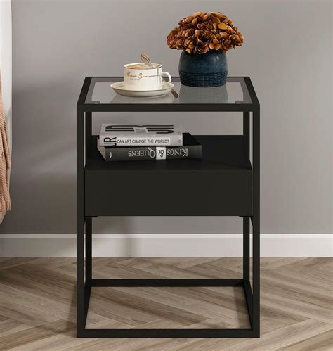 Buy Hallowood Furniture Bewdley Small Black Metal Side Table with Glass ...