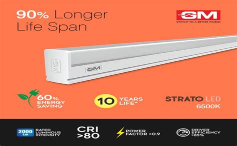GM Strato LED Batten | 20W LED Light | 2200 Lumens Bright Output | 10 ...