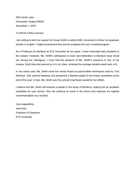 30 Free Letters Of Recommendation For Graduate School - TemplateArchive