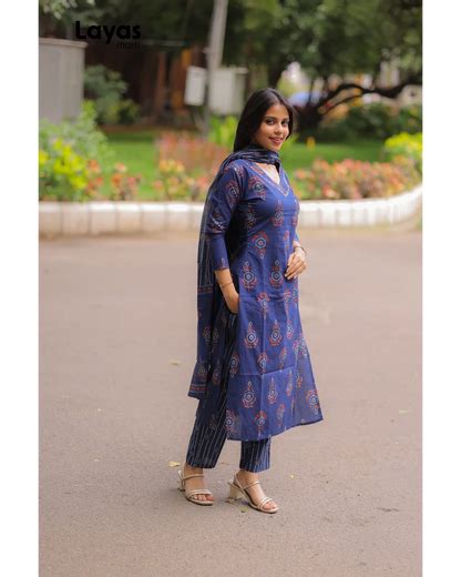 Indigo Blue Cotton Kurta Set with Dupatta | Layas Marts