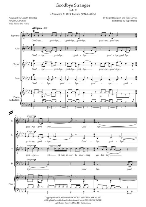 Goodbye Stranger (arr. Gareth Treseder) by Supertramp Sheet Music for ...