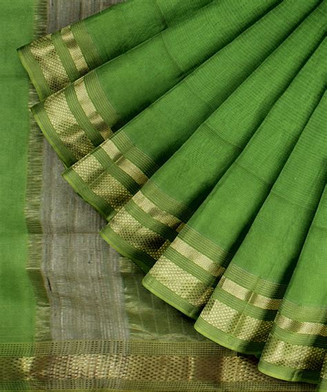 Lime green zari border cotton silk handwoven maheshwari saree – GoSwadeshi