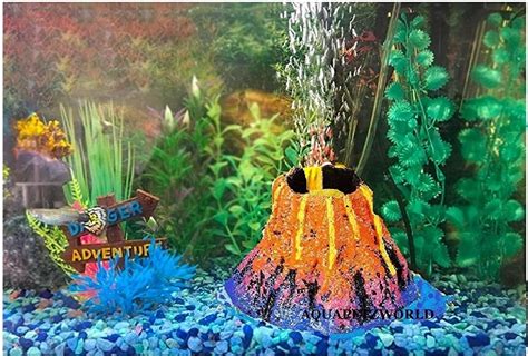 AQUAPETZWORLD Aquarium Volcano Ornament Kit with Air Stone Bubbler Fish ...