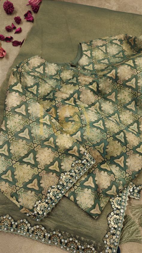 Pista green shimmer designer saree – The House Of Roy