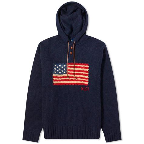 Polo Ralph Lauren Men's Flag Knitted Hoodie in Navy Polo Ralph Lauren