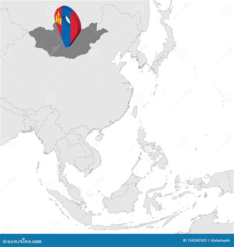 Mongolia Location Map on Map Asia. 3d Mongolia Flag Map Marker Location ...