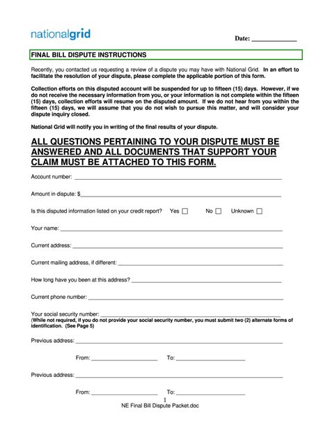 National Grid NE Final Bill Dispute Form - Fill Online, Printable ...