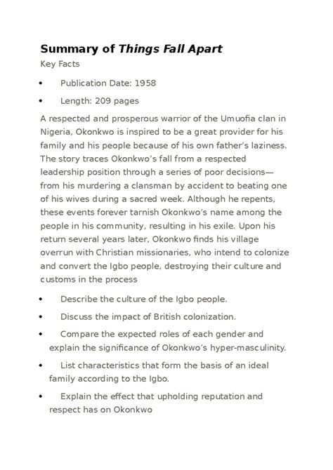 Summary of things fall apart quick notes - Summary of Things Fall Apart ...