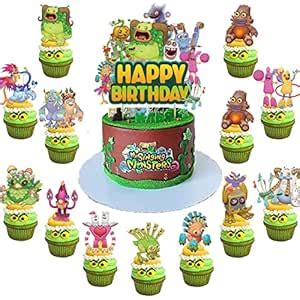 37pcs My Singing Monster Birthday Decorations,Singing Monster Cupcake ...