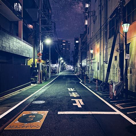 Download wallpaper 1280x1280 road, street, buildings, lights, night ...