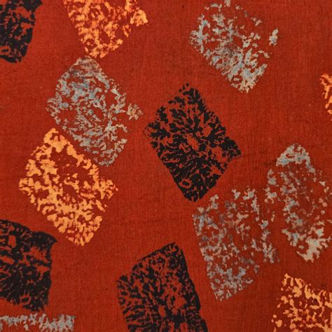 (Pre-Cut 0.95 Meter) Pure Cotton Ajrak Rust Red With Blue And Black Pa ...