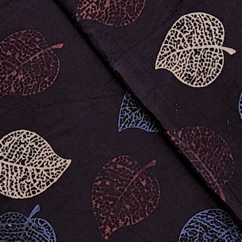 Pure Cotton Ajrak Black With Multi Colour Leaves Motif Hand Block Prin ...