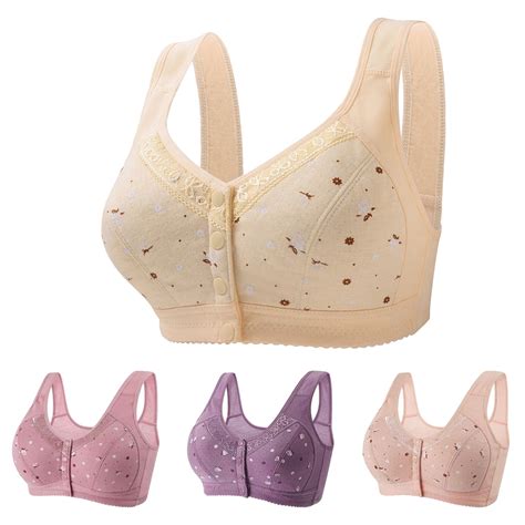 4 Pack Daisy Bras for Older Women, 2024 Comfortable Convenient Front Close Button Cotton Bras ...