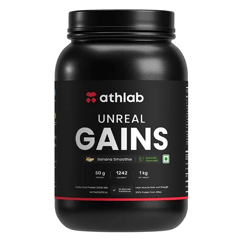 Athlab (by Nutrabay) Unreal Gains Mass Gainer, 50g Protein, 1242 ...