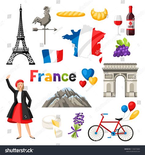 France Icons Set French Traditional Symbols Stock Vector (Royalty Free ...
