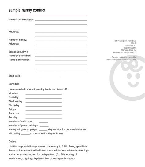 34+ Free Printable Nanny Contract Templates - PDF, Word » American ...