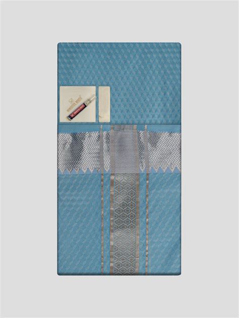 Art Silk Sky Blue Shirt Bit & 2.5" Silver Jari Dhoti Combo ...