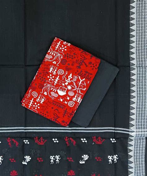 3pc Red and black tribal design handwoven bomkai dress set – GoSwadeshi