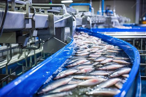Premium Photo | Fish processing plant Production Line Raw sea fish on a ...