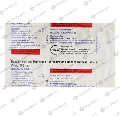 DAPABITE M 5/500MG TABLET 10'S - Uses, Side Effects, Price and Generic ...