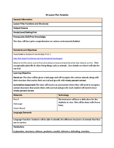 5E Elementary Science lesson - 5E Lesson Plan Template General ...