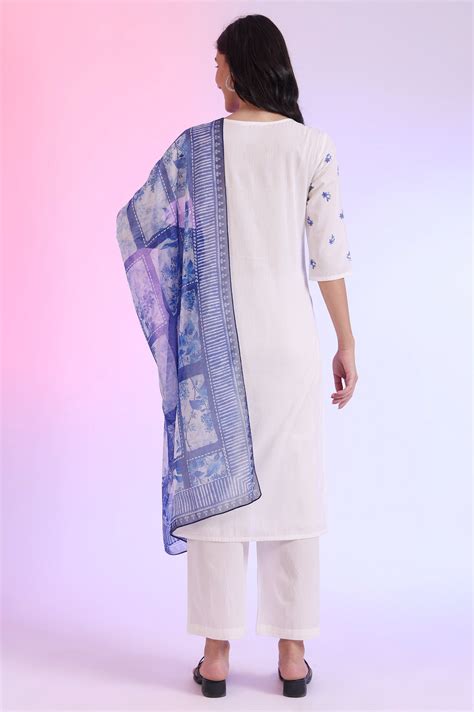 Buy White Embroidered Pure Cotton Straight Kurta with Palazzos ...