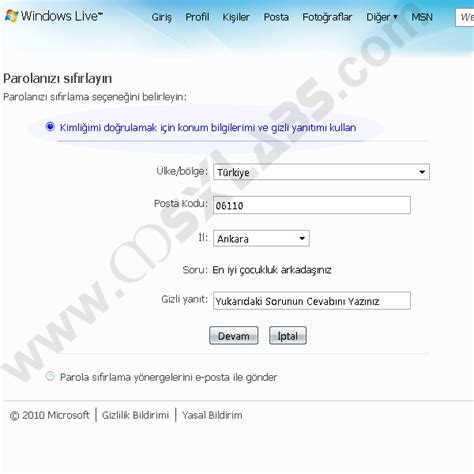 E-Mail (MSN) - Şifre/Hesap Kurtarma