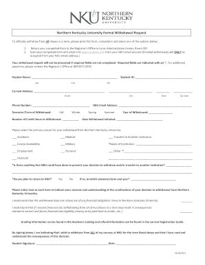 Northern Kentucky University Formal Withdrawal Request 2011-2026 - Fill ...