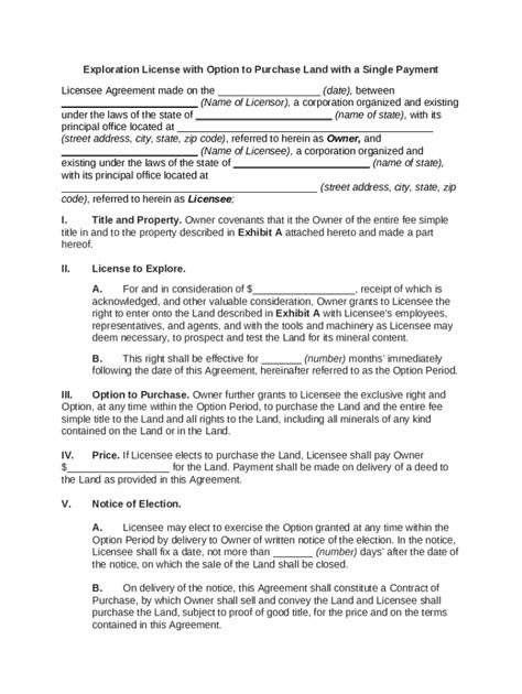 Exploration License with Option to Purchase Land with a Single Payment ...