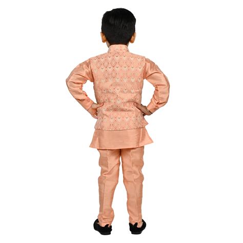 Boys Assymetric Argyle Pattern Jacquard Waistcoat with Kurta Pajama Se ...