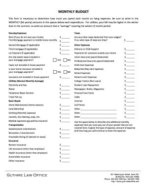 18 Printable Monthly Budget Template Forms - Fillable Samples in PDF ...