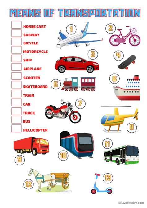 Means of Transportation Worksheet 的图像结果