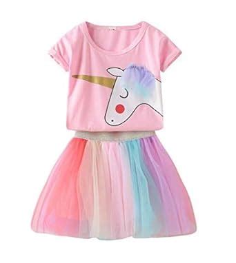 Buy Googogaaga Girl's Cotton Unicorn Printed T-Shirt with Rainbow ...