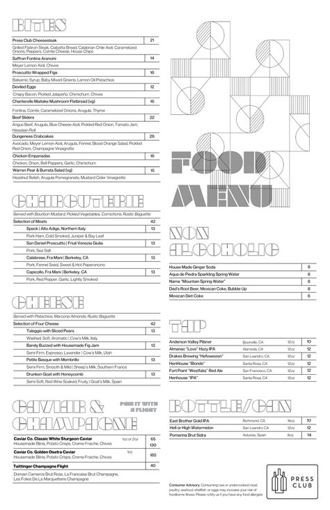 Menu — Press Club SF