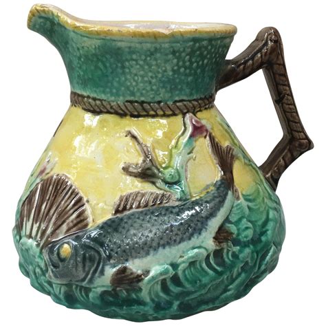 English Pair of Majolica Gurgling Fish Pitchers at 1stDibs