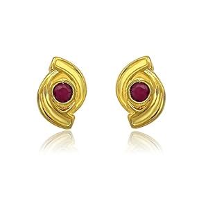 Mahi Exa Collection Ruby Red Spiral Gold Plated Stud Earrings for Women ...